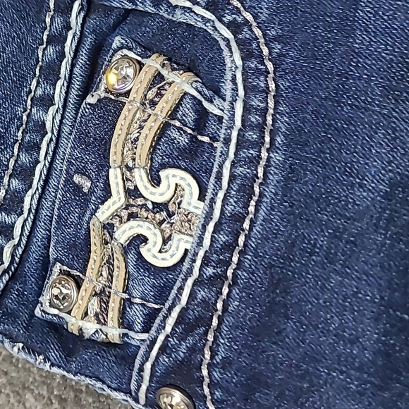 ROCK REVIVAL BORIS EASY-FIT CROP METALLIC EMBROIDERED RHINESTONES DENIM … - Picture 9 of 16